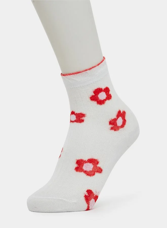 Styli Pack of 5 - Girls Floral Patterned Cotton Socks